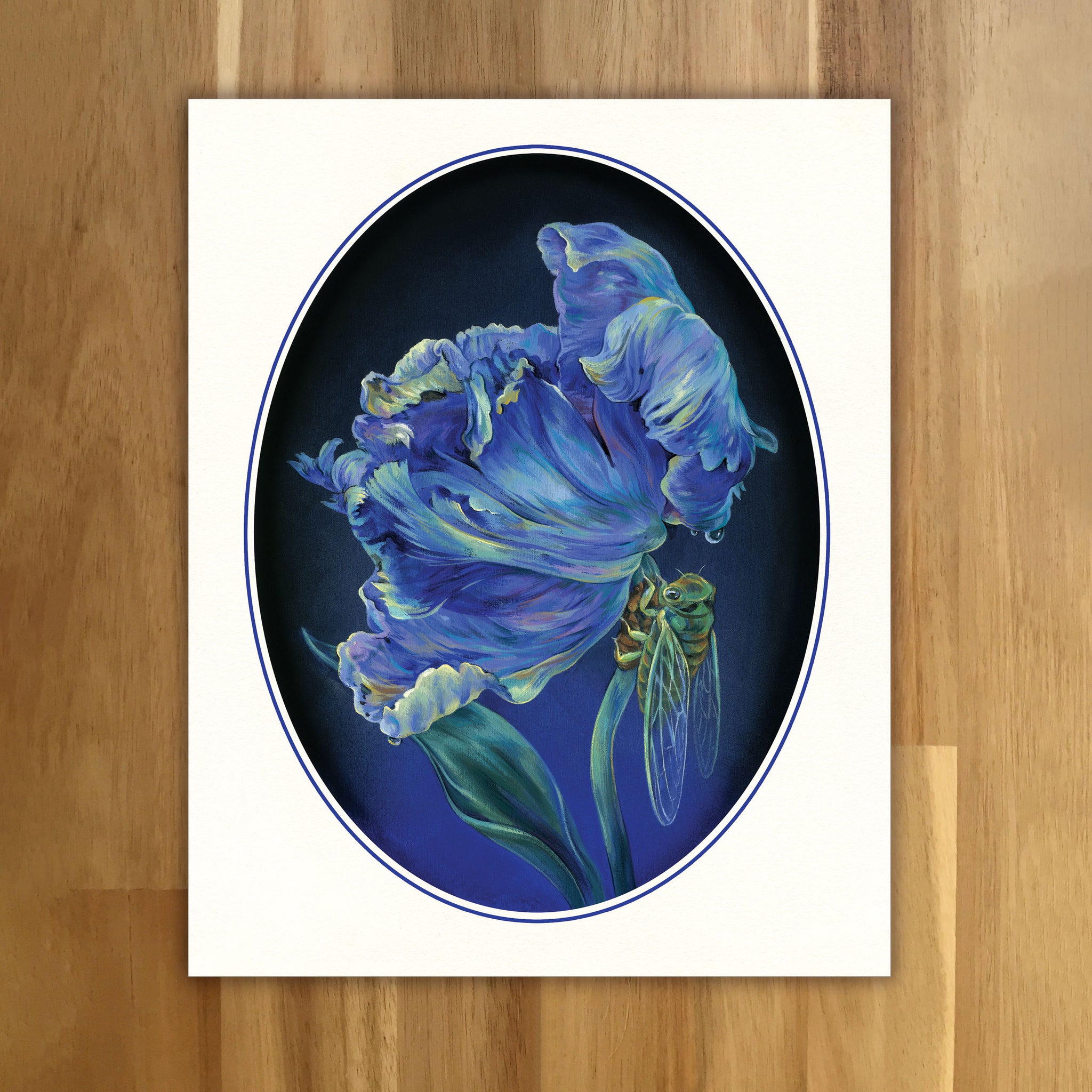 faded bloom フレンチ水彩画 Blue Tulip + Cicada – Nimasprout - Art by Nicole Gustafsson
